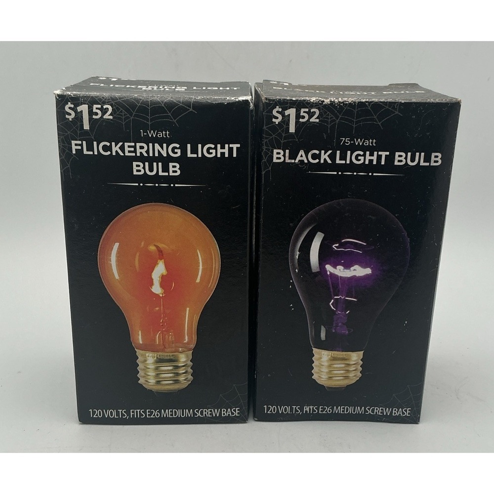 Set of 2 Halloween Light Bulbs-Flickering Orange and Dim Black NEW Old Stock